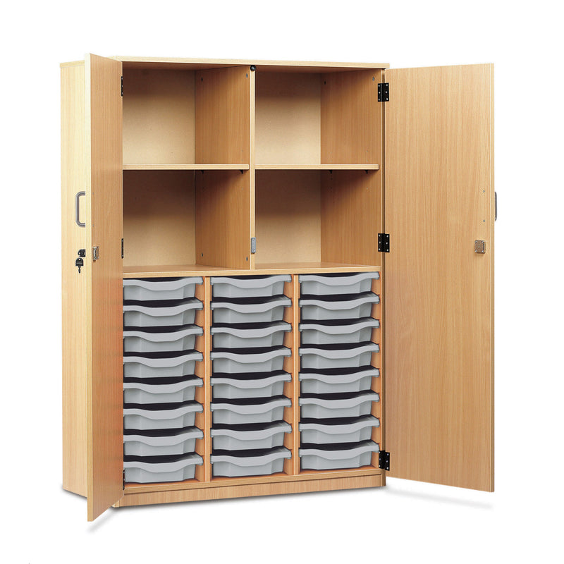 Monarch 24 single tray storage cupboard with 4 compartments - Light grey