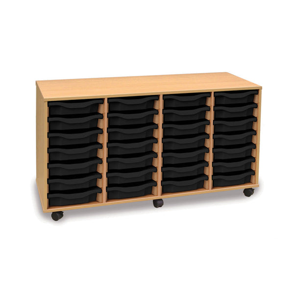 Monarch shallow tray storage unit - 28 trays (4 x 7) beech