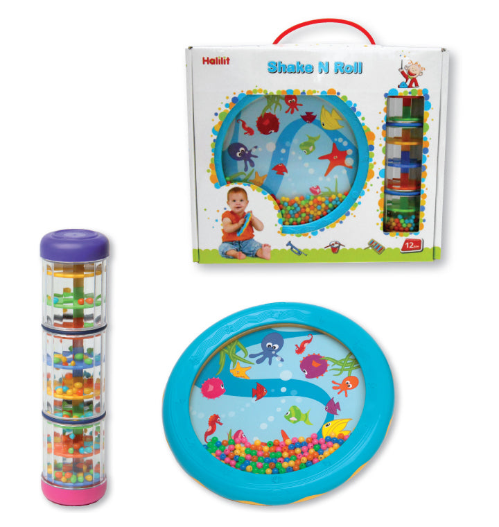 Halilit Early Years twirly whirly rainbomaker and ocean drum gift set