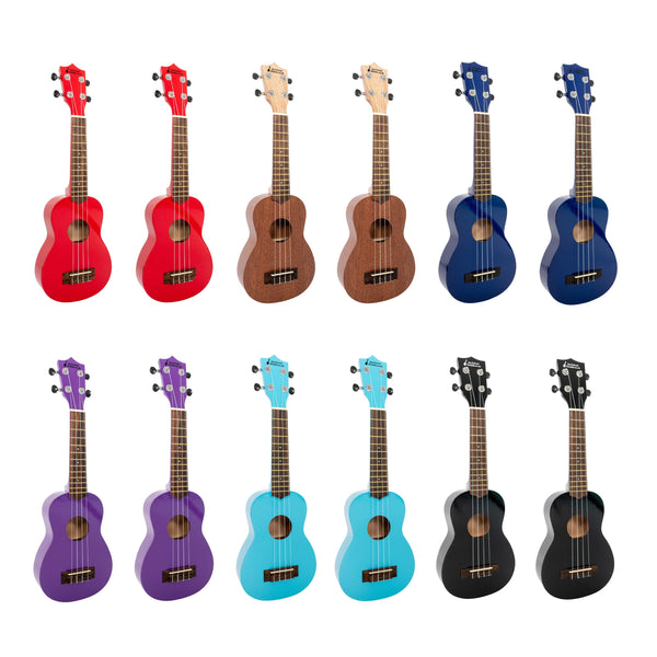 My School Ukulele soprano ukes carton of 12 - Mixed colours