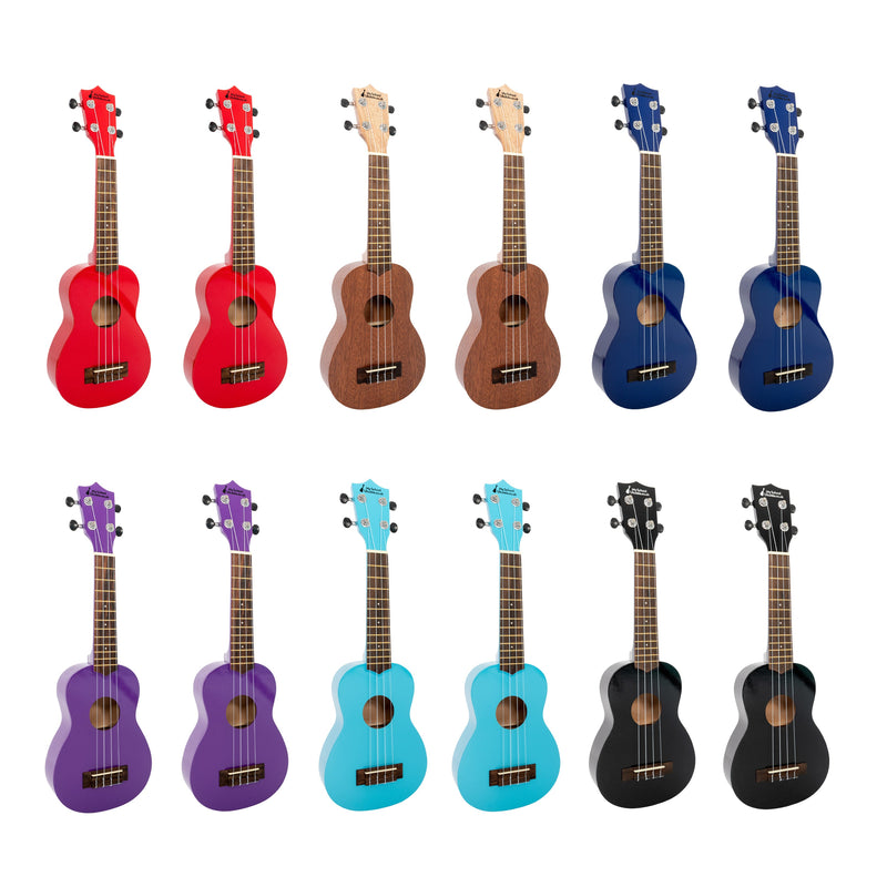 My School Ukulele soprano ukes carton of 12 - Mixed colours