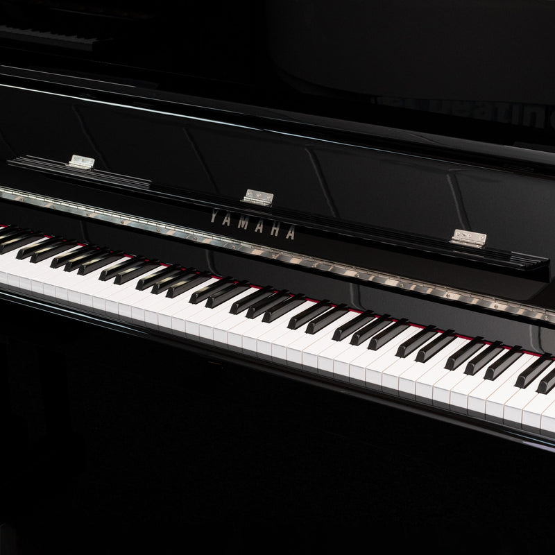 Yamaha P121 upright piano - Polished Ebony with Chrome Fittings