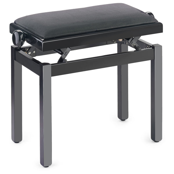 Stagg Pbf39 Height Adjustable Piano Stool - Polished Black, With Black Dralon Seat