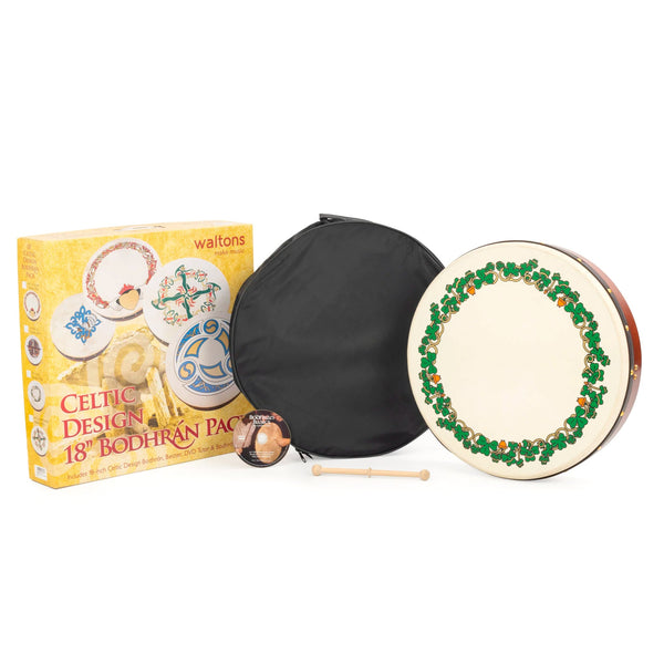 Percussion Plus bodhran 18" Shamrock design with bag, tipper and DVD