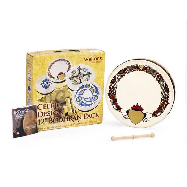 Percussion Plus bodhran 12" Claddagh with tipper and DVD