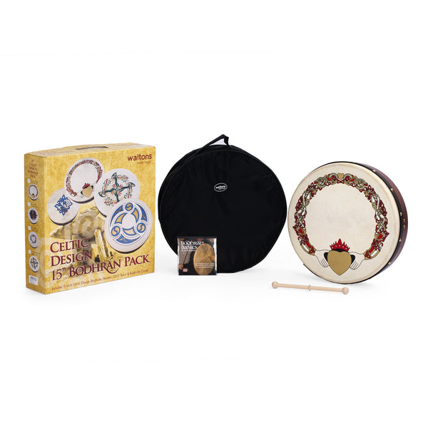 Percussion Plus bodhran 15" Claddagh with bag, tipper and DVD