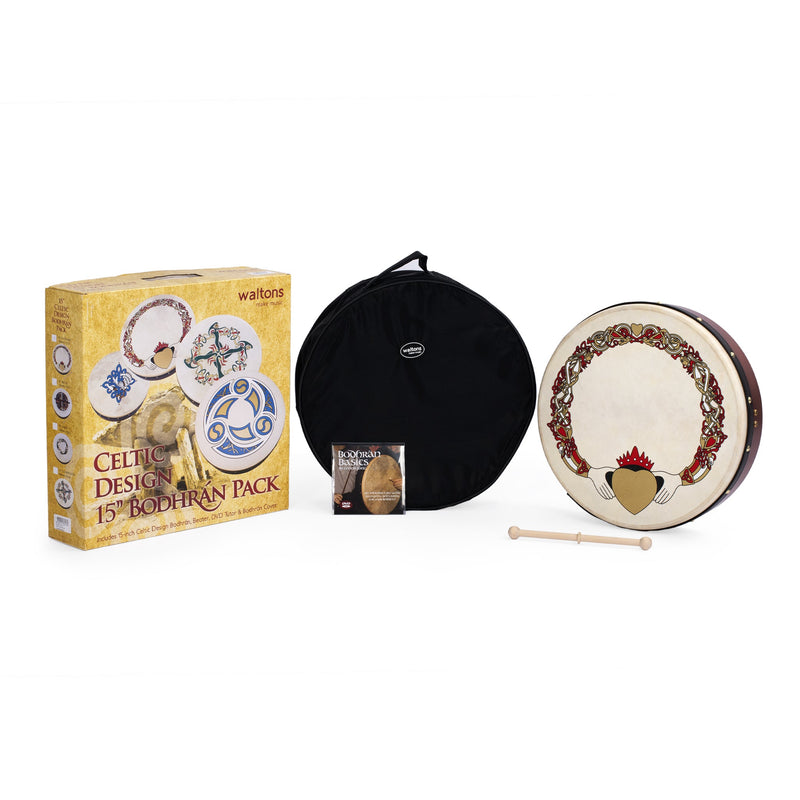 Percussion Plus bodhran 15" Claddagh with bag, tipper and DVD