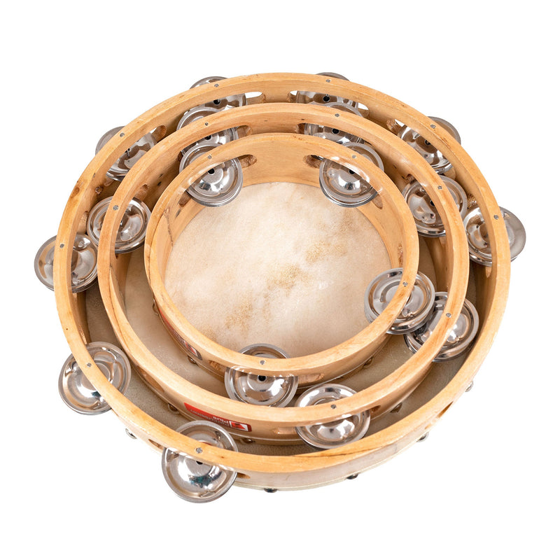 Percussion Plus PP8715 wood shell tambourines 6", 8‚Äù and 10‚Äù ‚Äì 3 Pack