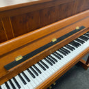 Pre-owned Kemble Prestige upright piano in cherry satin with yew inlay