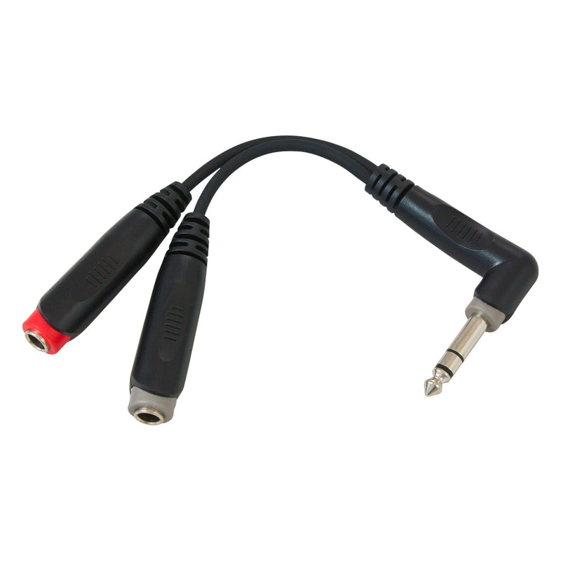 Roxtone 6.35Mm Stereo Right Angle Plug To 2 X 6.35Mm Stereo Sockets