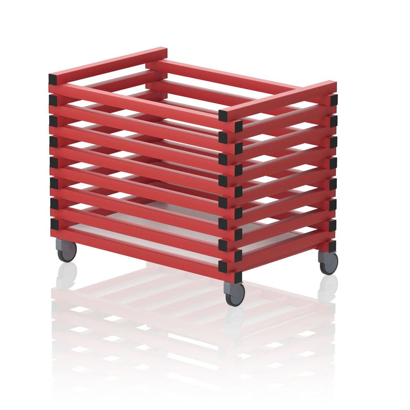 VENDIPLAS EQUIPMENT TROLLEY RED, OPEN TOP