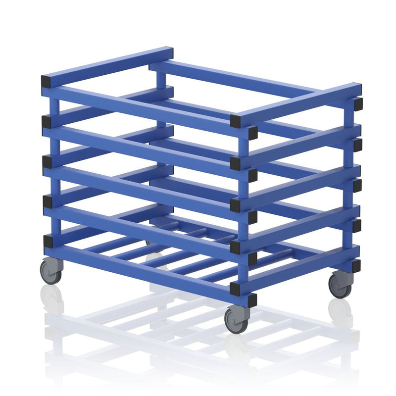 VENDIPLAS EQUIPMENT TROLLEY BLUE, OPEN TOP, WIDE SLATS