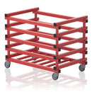 VENDIPLAS EQUIPMENT TROLLEY RED, OPEN TOP, WIDE SLATS