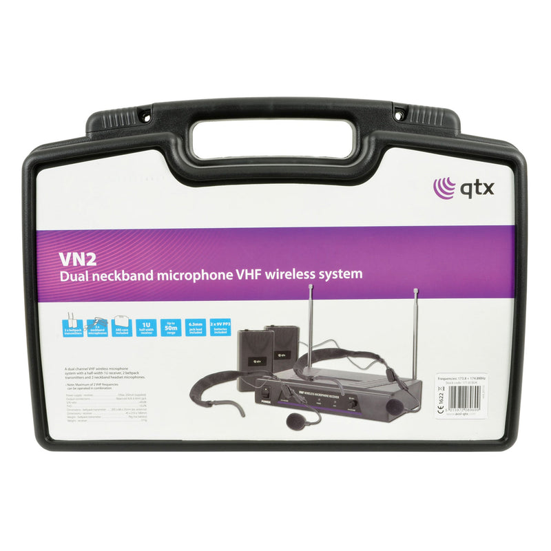 Qtx Dual Wireless Vhf Radio Microphone System - Headset And Handheld