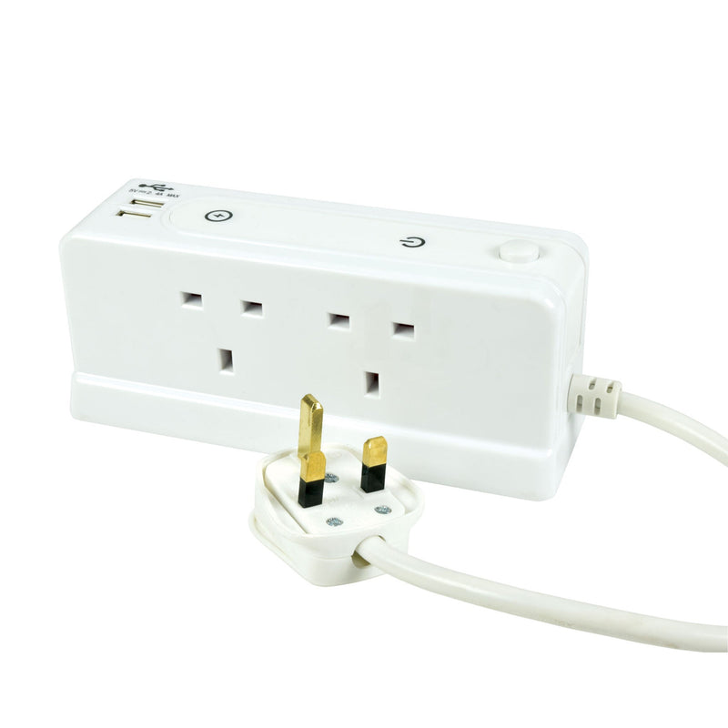 4 Gang Extension Lead with Compact Surge and Dual USB Ports - 1m