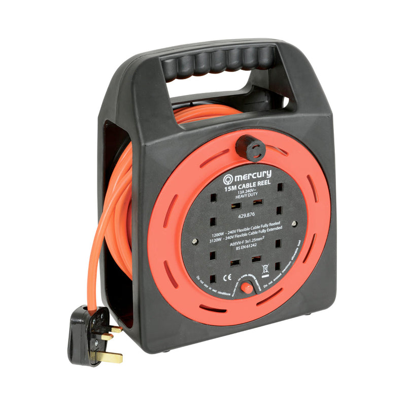 Mercury 4-Gang 15m extension reel with thermal cut out