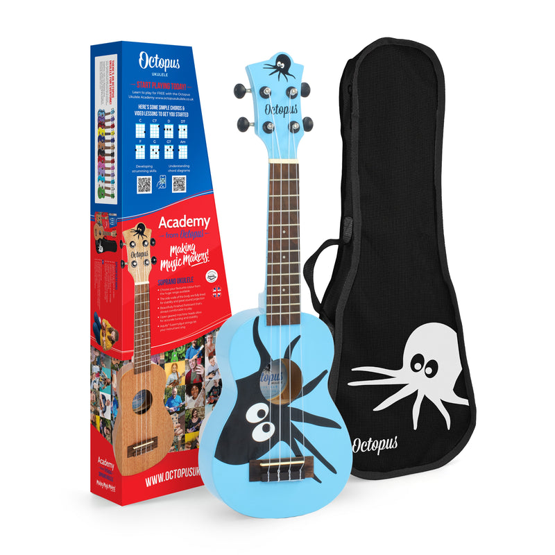 Octopus Soprano Ukulele - Octopus Design On Blue