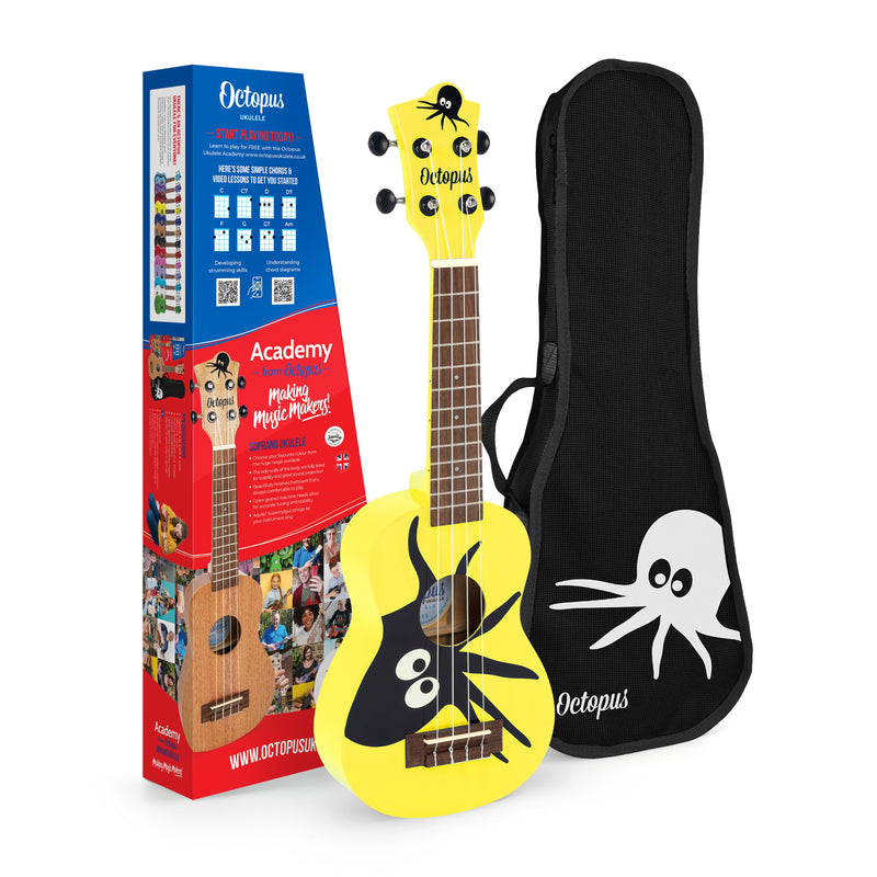 Octopus Academy graphic soprano ukulele - Yellow with Octopus