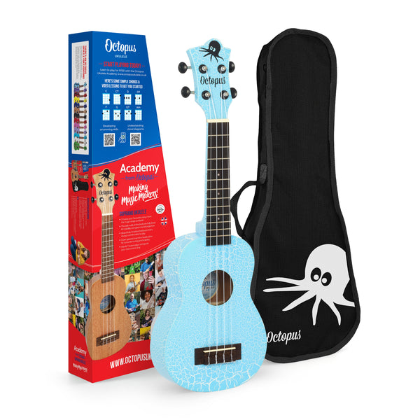 Octopus Academy soprano ukulele - Light blue and white crackle