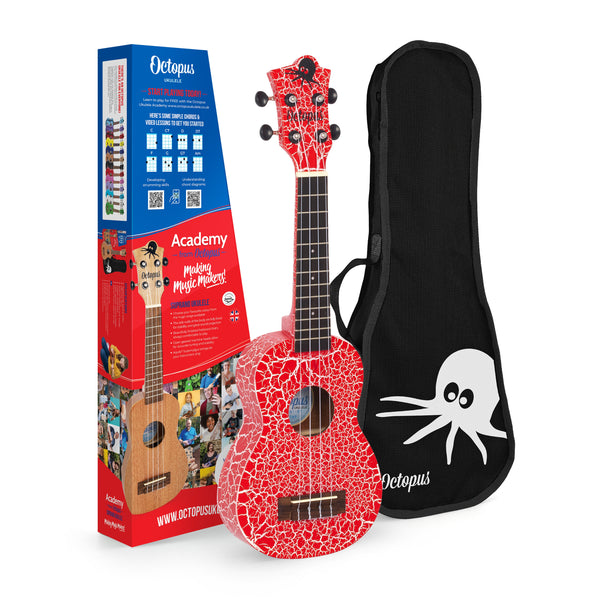 Octopus Academy soprano ukulele - Red and white crackle