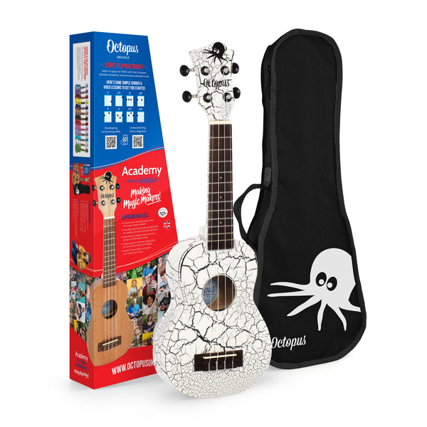 Octopus Academy soprano ukulele - White and black crackle