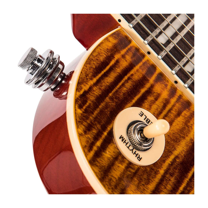 Vintage V100 Reissued electric guitar - Flamed Amber
