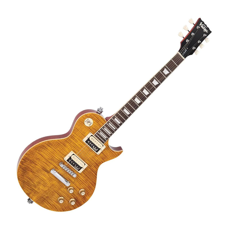 Vintage V100 Reissued electric guitar - Flamed Amber