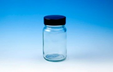 Bottles, Powder, Clear Glass, WM, Black Screw Cap, Thread  R3/33, 30ml (Pack 10)