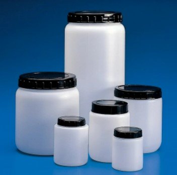 Bottles, HDPE, Wide Mouth, with Black Cap, 1Ltr (Pack 20)