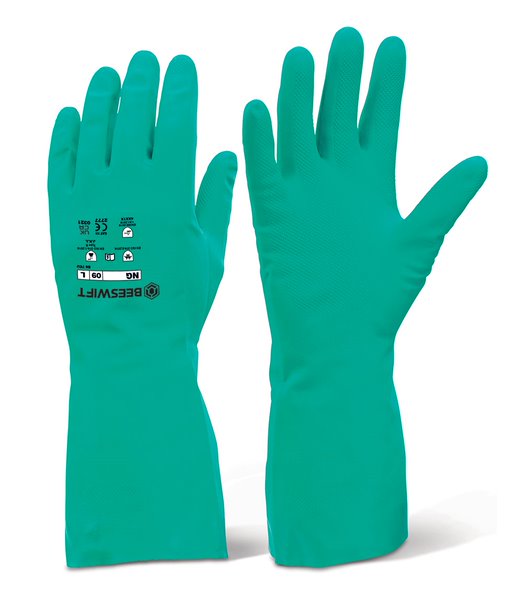 Gauntlets, Nitrile, Green, Flock Lined, Large (Pair)