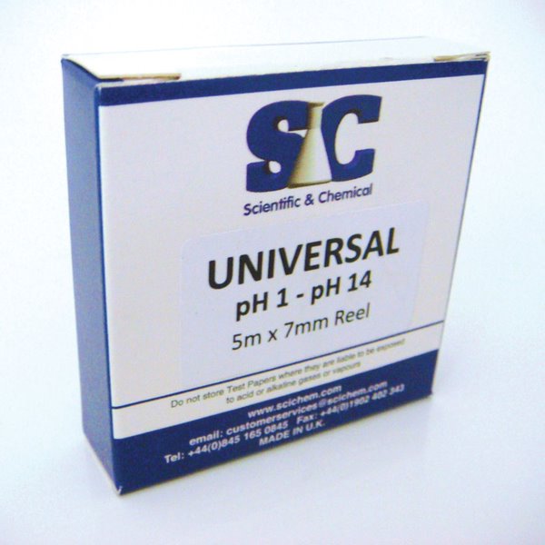 Indicator Paper, Universal, pH 1-14, Reel 7mm x5m (Scichem) Each