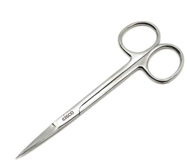 Scissors, Dissecting, Stainless Steel, point ends, open shank, 115mm (Each)