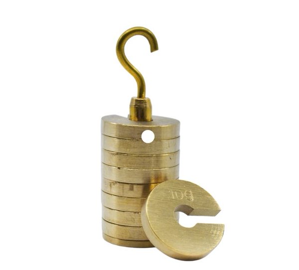 Slotted Weight Set, 100g - Brass - With Hook - Removable Weights - 10g (Each)