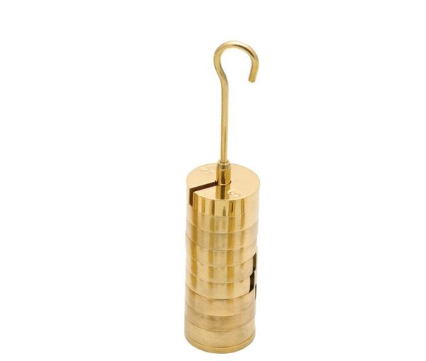 Slotted Set of Masses and Hanger - Brass, Set of 9 weights, one hanger each of 20 g, Total 200g (Each)