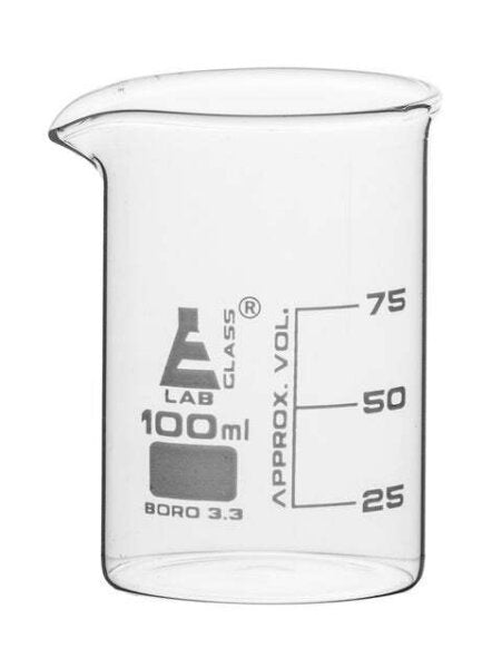 LabGlass®Beaker Low form, with spout made of borosilicate glass, graduated, 100ml. (Pack of 12)