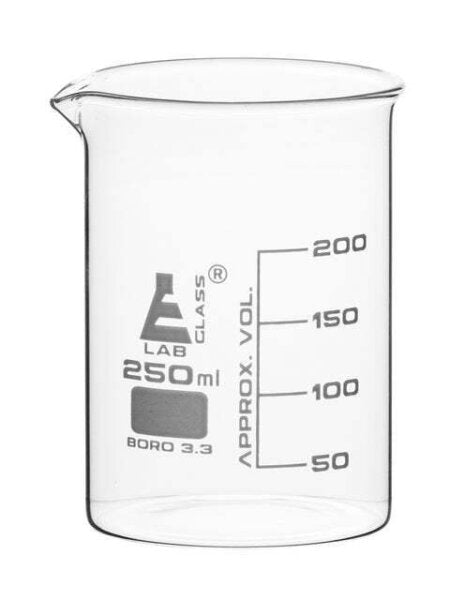 LabGlass®Beaker Low form, with spout made of borosilicate glass, graduated, 250ml. (Pack of 12)