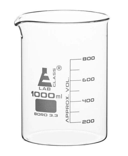 LabGlass®Beaker Low form, with spout made of borosilicate glass, graduated, 1000ml. (Pack of 6)