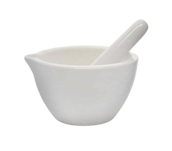 Mortar &amp; Pestle, Porcelain, outer dia 105mm, cap. 150ml. Unglazed (Each)