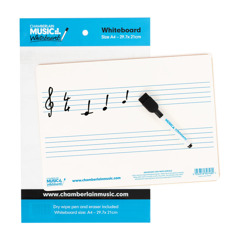 A4 mini dry-wipe music whiteboard with 2 pre-printed staves - 12 pack