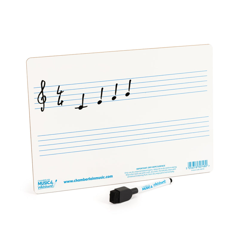 A4 mini dry-wipe music whiteboard with 2 pre-printed staves - 12 pack