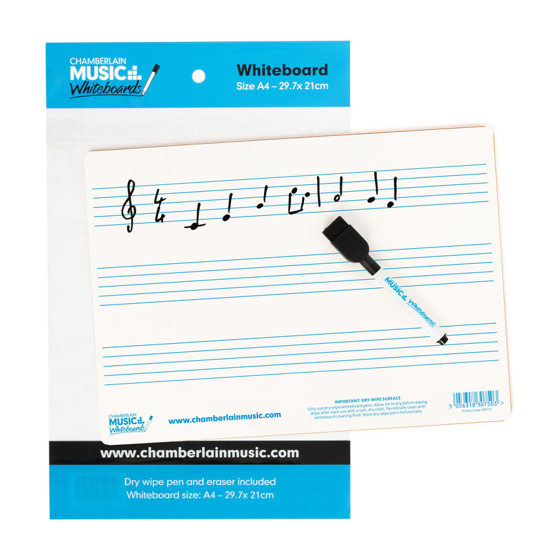 A4 mini dry-wipe music whiteboard with 3 pre-printed staves - 12 pack