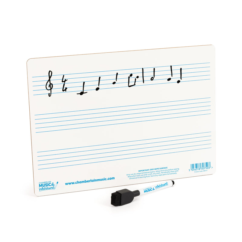 A4 mini dry-wipe music whiteboard with 3 pre-printed staves - 12 pack