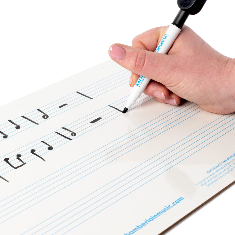 A4 mini dry-wipe music whiteboard with 4 pre-printed staves