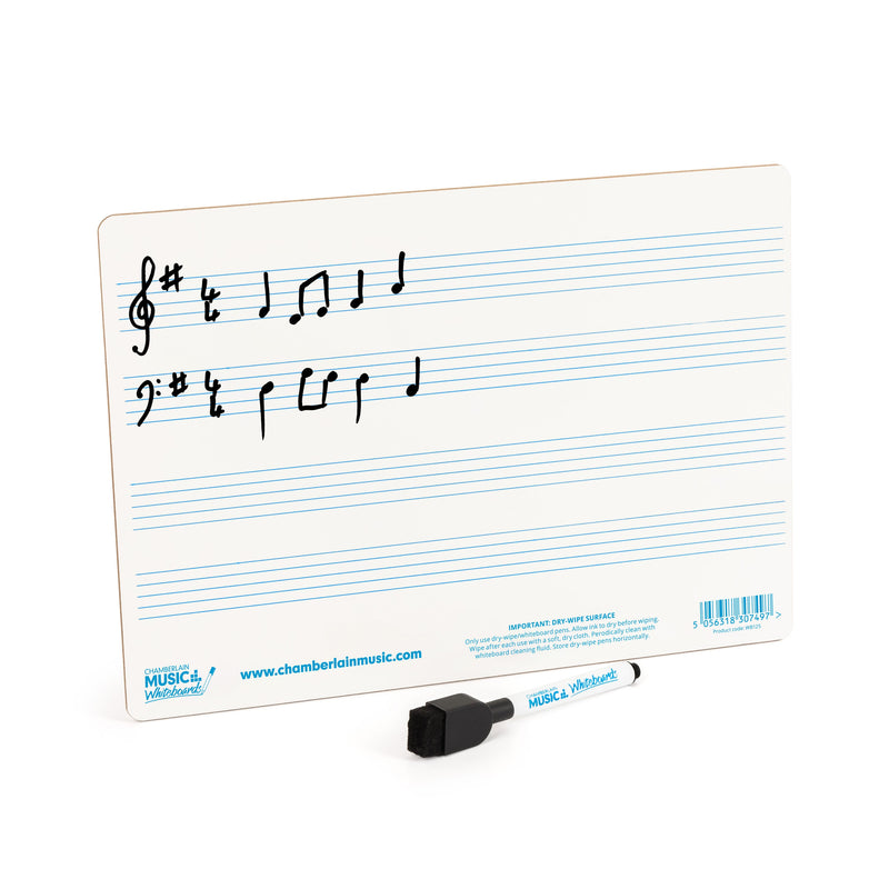 A4 mini dry-wipe music whiteboard with 4 pre-printed staves - 12 pack