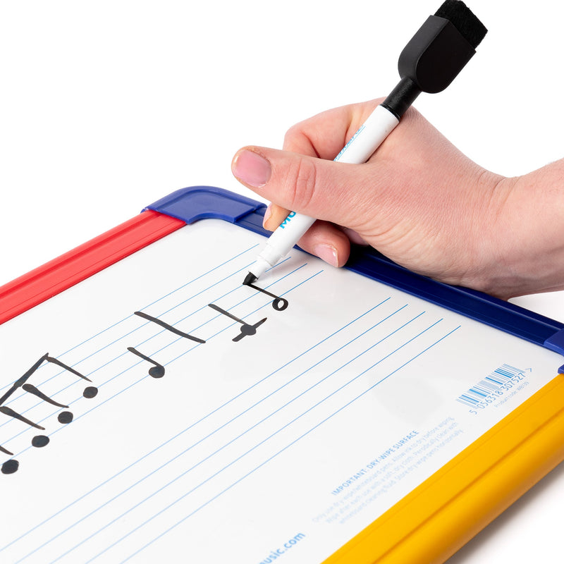 Magnetic A4 mini dry-wipe whiteboard with 2 printed staves - 10 pack