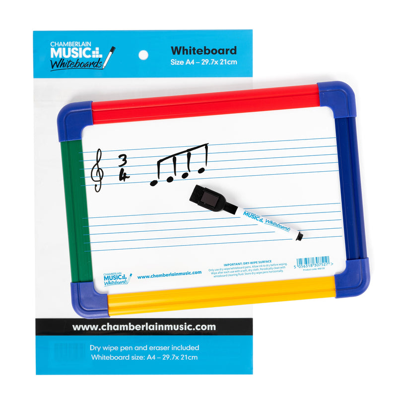 Magnetic A4 mini dry-wipe whiteboard with 2 printed staves - 10 pack