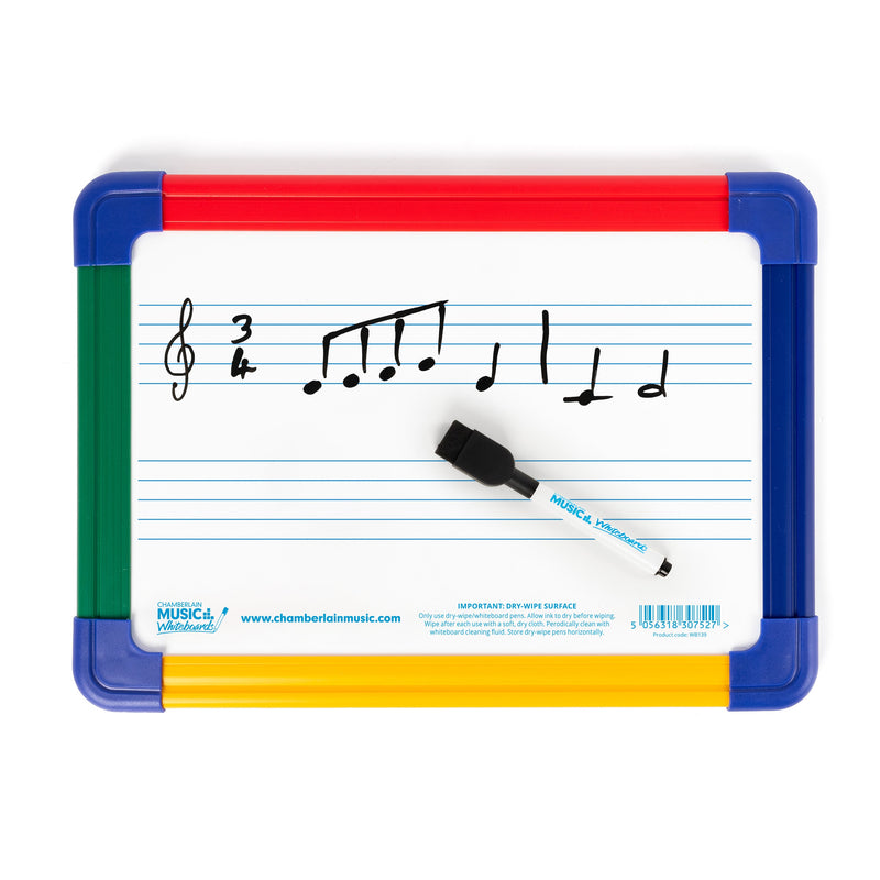 Magnetic A4 mini dry-wipe music whiteboard with 2 pre-printed staves