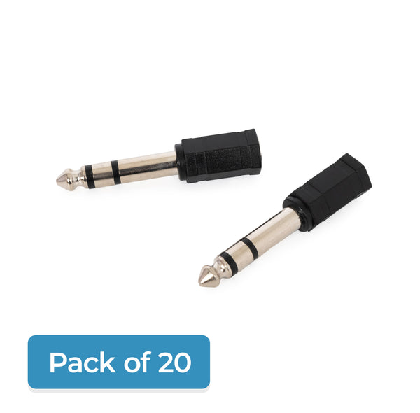 Pack of 20 6.35mm stereo plug to 3.5mm stereo socket adapter