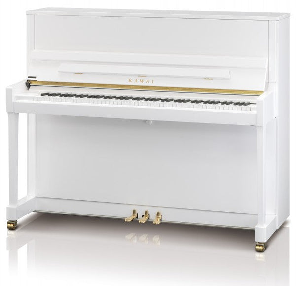 Kawai K300 upright piano - Polished White, Chrome Fittings