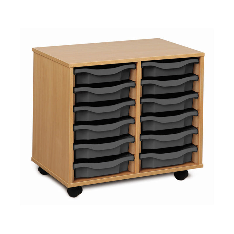 Monarch shallow tray storage unit - 12 trays (2 x 6) beech